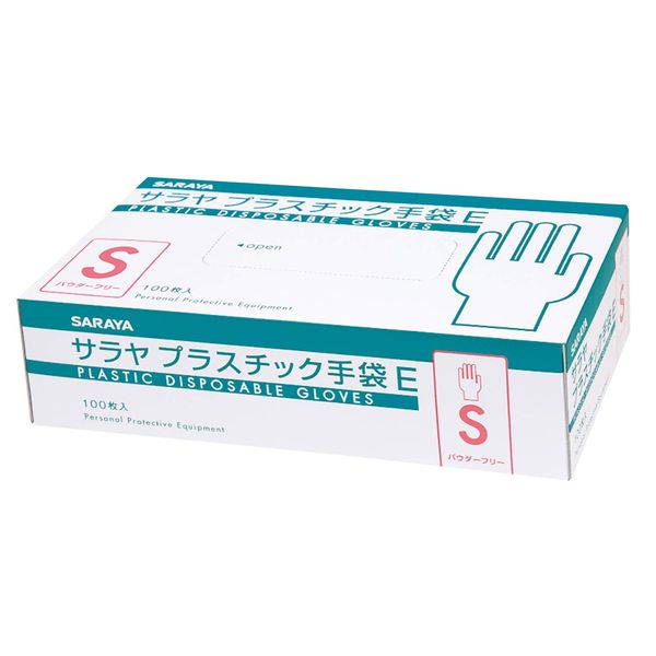Saraya Plastic Gloves, E, 100 Pieces, Powder Free, (S)