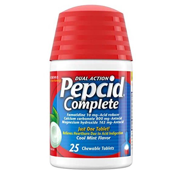 Pepcid Complete Acid Reducer + Antacid Chewable Tablets, Heartburn Relief, Mint, 25 Count