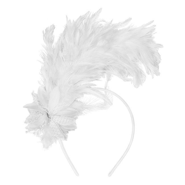 MWOOT Feather Headband, 1920s Feathered Headpiece, White Roaring 20s Fascinators for Women, Artificial Flower Feather Headwear, Hair Accessories for Cocktail Wedding Prom Tea Party Decoration