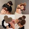 Hair ties Fashionable hair ties Adult cute hair ties [6-piece set] Hair ties set Daily use Brown Heart-shaped hair ties, bow hair ties, silk hair ties