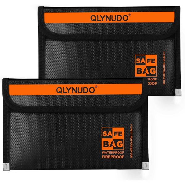 2 PACK Small Fireproof Document Bag Money Bag for Cash with Waterproof Zipper