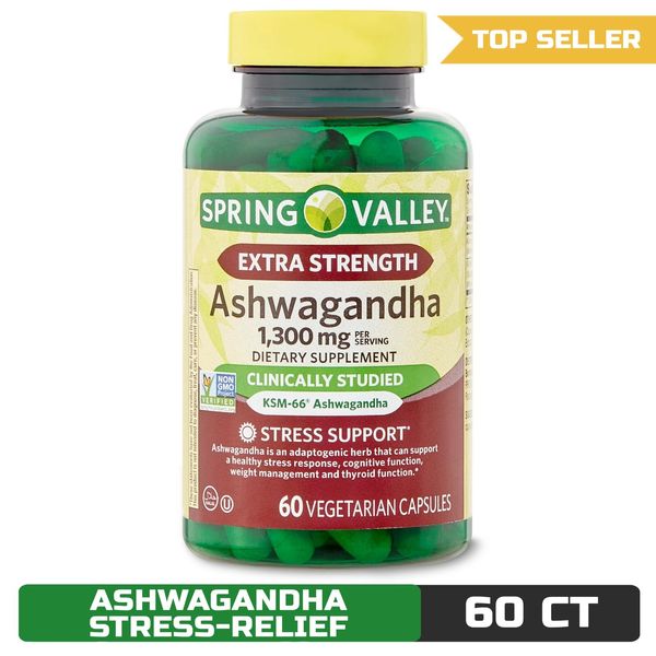 Spring Valley Extra Strength Ashwagandha Supplement, 1300 mg, 60 Veggie Caps