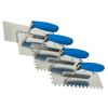 Stainless Trowel Set 4pcs, Various Notch Sizes, Rubber Handle, Professional, DIY