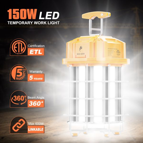 LED Work Light 150W Linkable Outdoor Construction Lights Job Site Lighting 5000K
