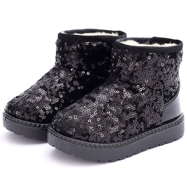 DADAWEN Boy's Girl's Warm Winter Sequin Waterpoof Outdoor Snow Boots Black US Size 6 M Toddler