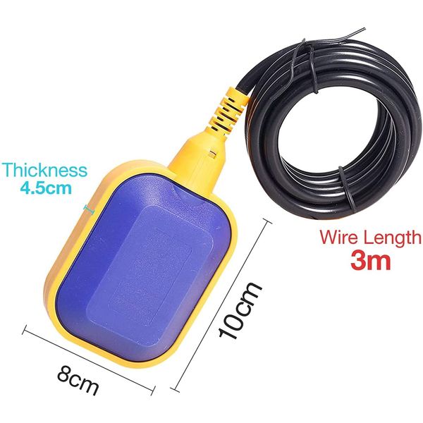 PIQIUQIU 3 Meter Kabel Wasserstandsregler, Flüssigkeitsstand Sensor Schwimmerschalter, 220V Niveauschalter Wasserstandsregler Pumpe