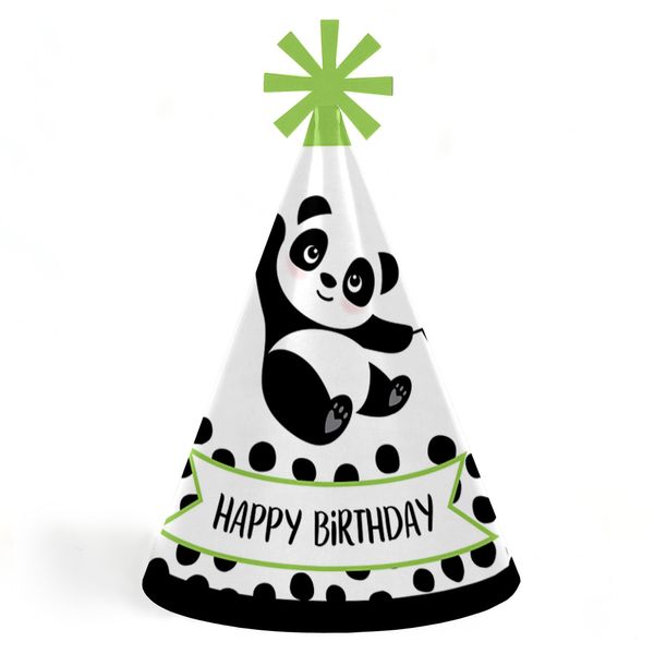 Party Like a Panda Bear - Cone Happy Birthday Party Hats for Kids and Adults - Set of 8 (Standard Size)