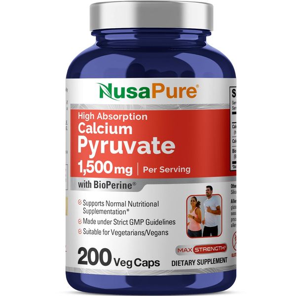 NusaPure Calcium Pyruvate 1500mg 200 Vegetarian Caps (Non-GMO, Vegan) - 750mg per caps