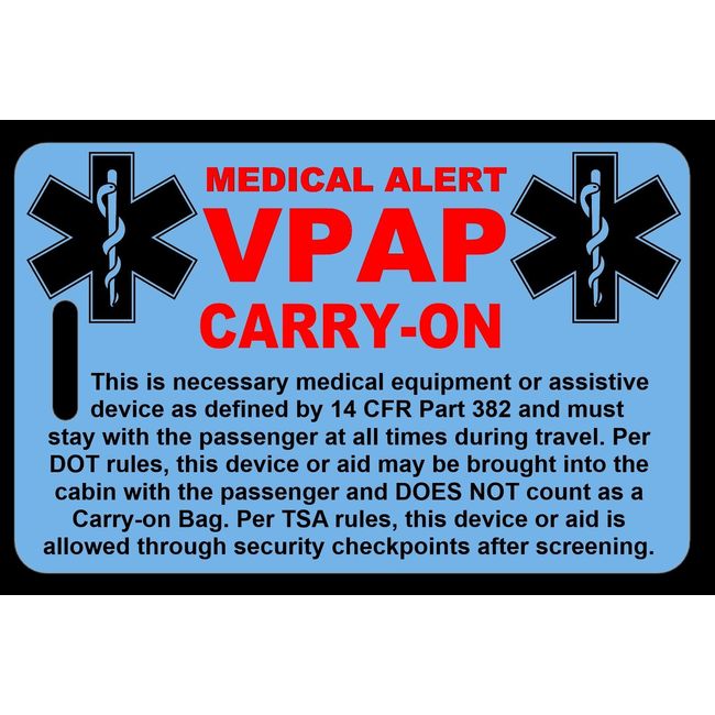 Sky Blue Carry-On VPAP  Bag Tag - TSA - Sleep Apnea