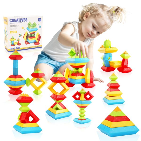 Autotechnx 30 Pcs Montessori Toys Gifts for Ages 3-6 Kids Building Blocks Stacking Preschool Learning Activities Educational STEM Sensory Toy for Toddlers Girls Boys