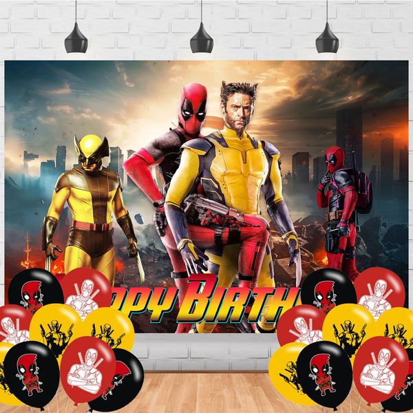 Dead-Pool Party Supplies,Cartoon Dead-Pool 3 Party Decorations Includes Banner, Cake Toppers, Balloon for Anime Party Decorations