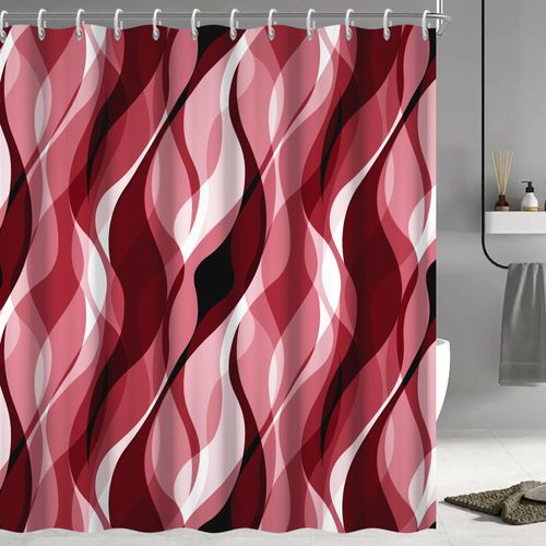 Ruelvth Red Shower Curtain, Modern Abstract Ombre Red Striped Shower Curtain Set for Bathroom Waterproof Shower Curtain with Hooks, 72x78 Inch