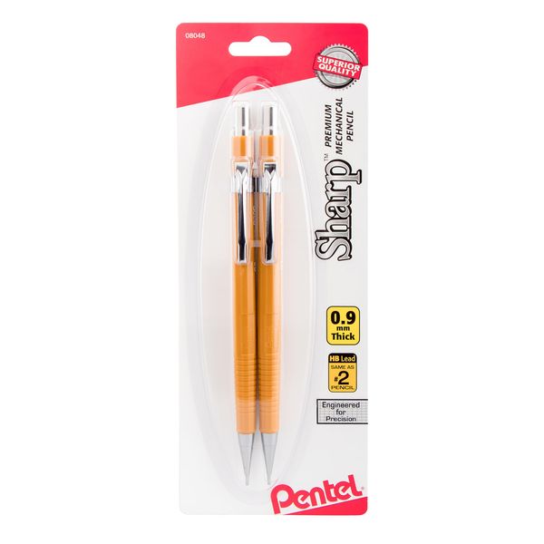 PENTEL Sharp Mechanical Drafting Pencil, 0.9 mm, Yellow Barrel, 2/Pack (P209BP2K6)