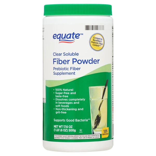 Equate Sugar Free Fiber Supplement Powder, 125 Ct, 17.6 oz