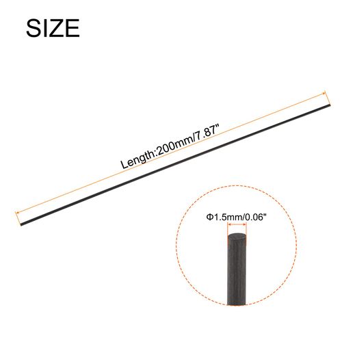 MECCANIXITY Carbon Fiber Rod, 1.5mm x 200mm Carbon Rod Bar for RC Plane DIY Craft Kite Wing Tube Quadcopter Arm Repair Pack of 10