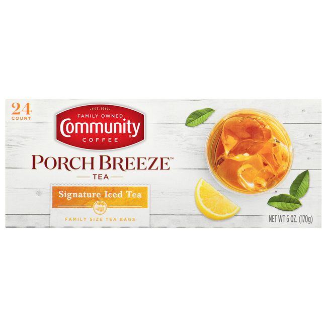 Community Coffee Porch Breeze Signature Iced Tea Bags, Family Size, Box of 24 Bags (Pack of 6)