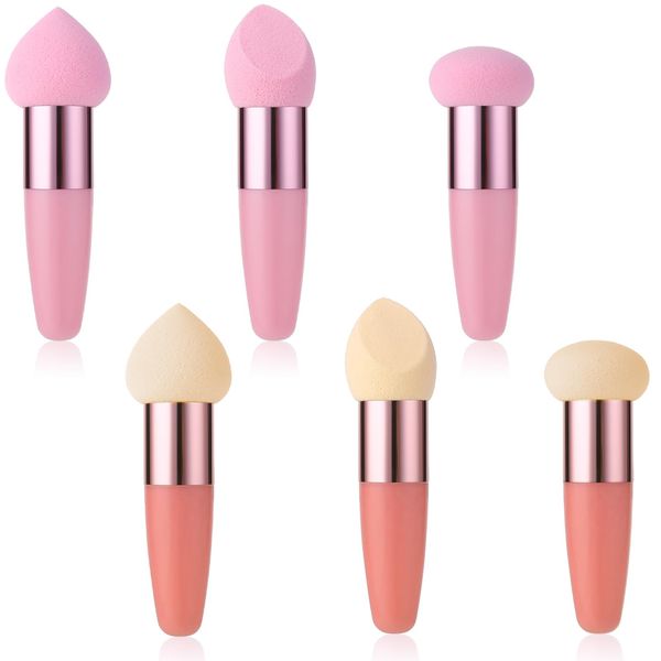 Sibba Makeup Sponge Holder Powders Puff 6 PCS Beauty Blender Blending Applicator Mushrooms Foundation Brushes Facials Cream Handle Brush Cosmetic Head Small Blusher Make Up Set Concealer Color