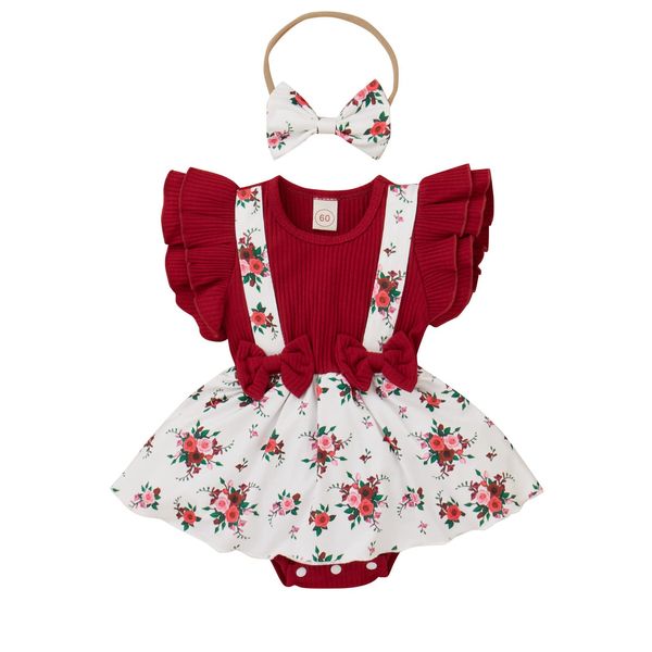 Reborn Baby Doll Clothes 24 inch Girl Outfit Accessories Floral Romper Dress 2 Pcs Set for 22-24 Inch Reborn Dolls Clothes