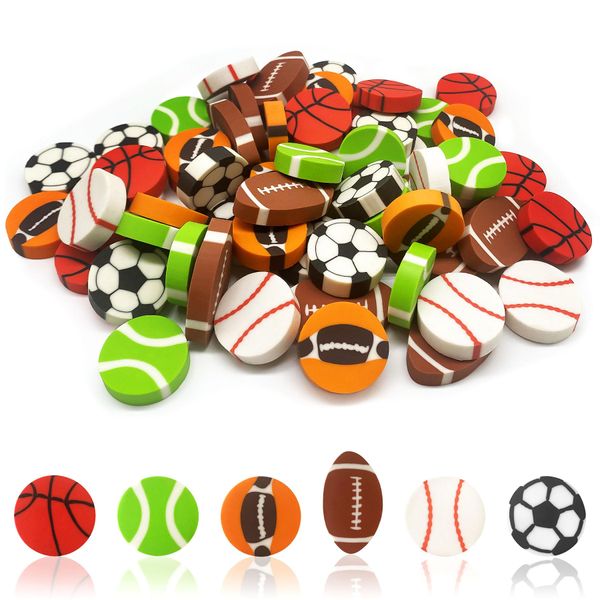 ZAKVOOR 70 Pcs Sport Ball Pencil Erasers Bulk for Classroom, Party Favor, Gift Filling, Home School Work Reward