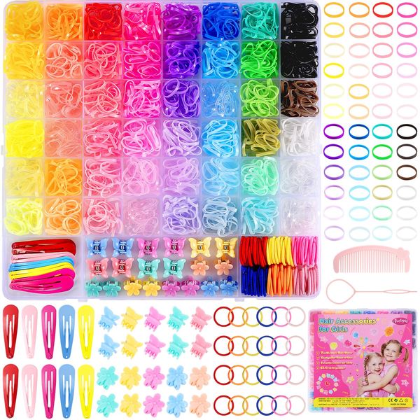 Elastic Hair Bands, Funtopia 46 Colors Small Baby Hair Ties for Girls Women, 2100 Pcs Colorful Hair Accessories with Organizer Box, Mini Rubber Hair Bands for Kids Infants Braids Wedding Hairstyle