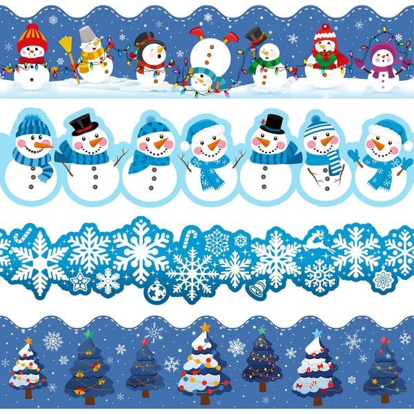 63ft Winter Bulletin Board Borders Snowman Bulletin Board Decorations Christmas Border Paper Holiday Borders Snowflake Xmas Tree Wave Trim Border for School Classroom Office Party (Vivid Style)