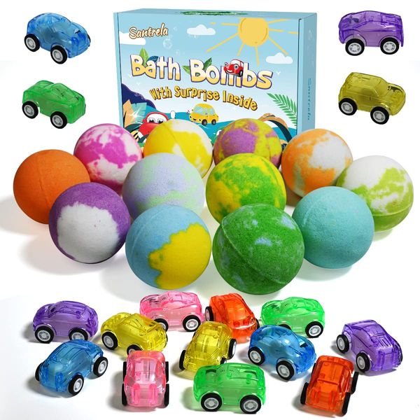 Bath Bombs for Kids with Surprise Inside, 12 Cars Bath Bombs Gift Set for Children Birthday Halloween Christmas Present with Pull-Back Car Inside, Bubble Kids Safe Bath Fizzy Ball for Boys Girls