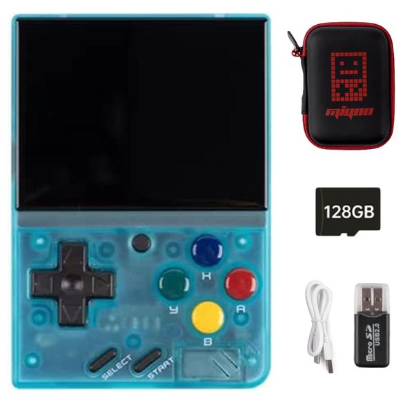 Miyoo Mini V4 Handheld Video Game Console, 2.8 inch IPS Screen Retro Video with 128GB Card & 11000+ Games, Built in Open Source System Portable Retro Game Console (Blue, 128G)