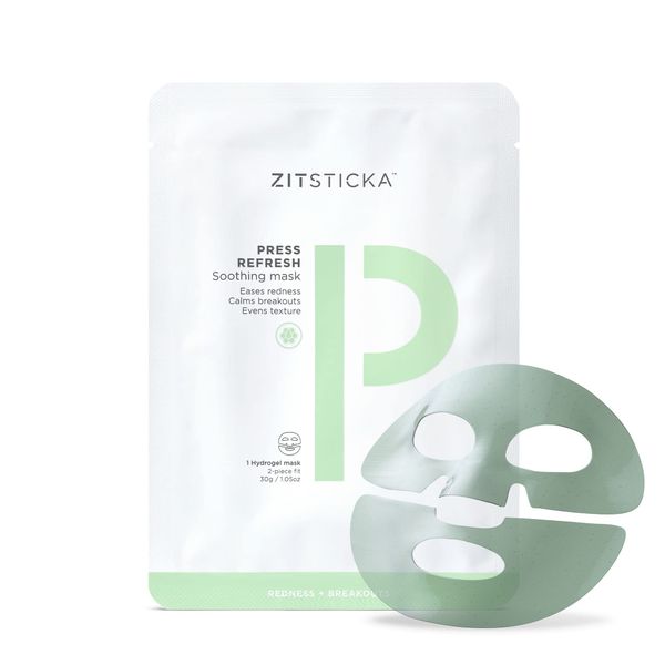 ZitSticka Press Refresh, Exfoliating and Hydrating Sheet Mask to Soothe Acne-Prone Skin (1 Pack)