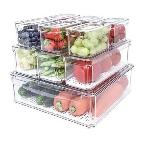 10Pack Fridge Organizer Stackable Refrigerator Organizer Bins with Lids BPA-Free