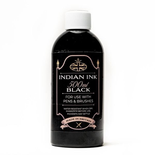 Graff-City Black Indian Ink 500m Water Based Drawing Ink Bottle, highly pigmented For Brush, Ink Pen or Airbrush