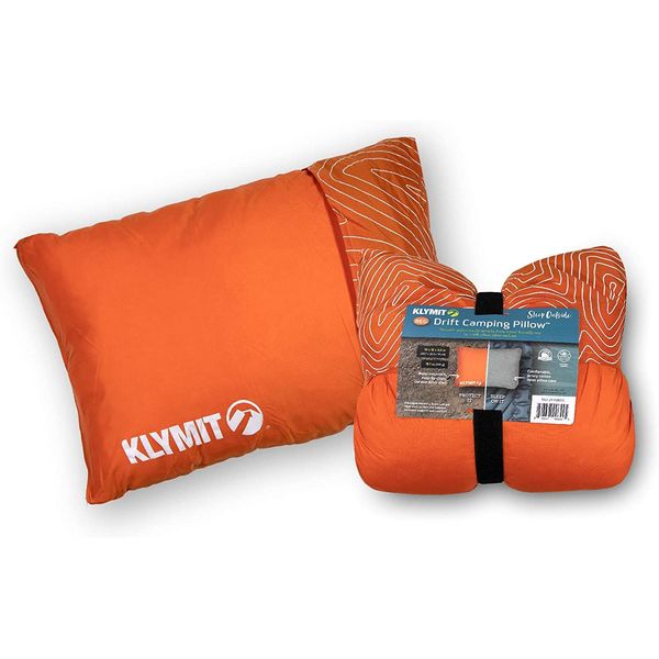 Klymit Drift Camping Pillow, Shredded Memory Foam Travel Pillow with Reversible Cover for Outdoor Use, Orange, Large