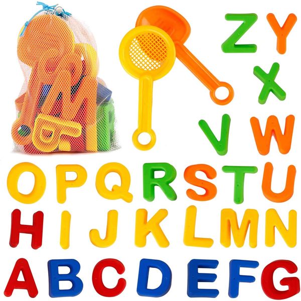 Liberty Imports ABC Alphabet Sand Mold Uppercase Letters Beach Toy Play Set with Digging Tools, Shovel, Sifter for Kids, Toddlers (Colors Vary)