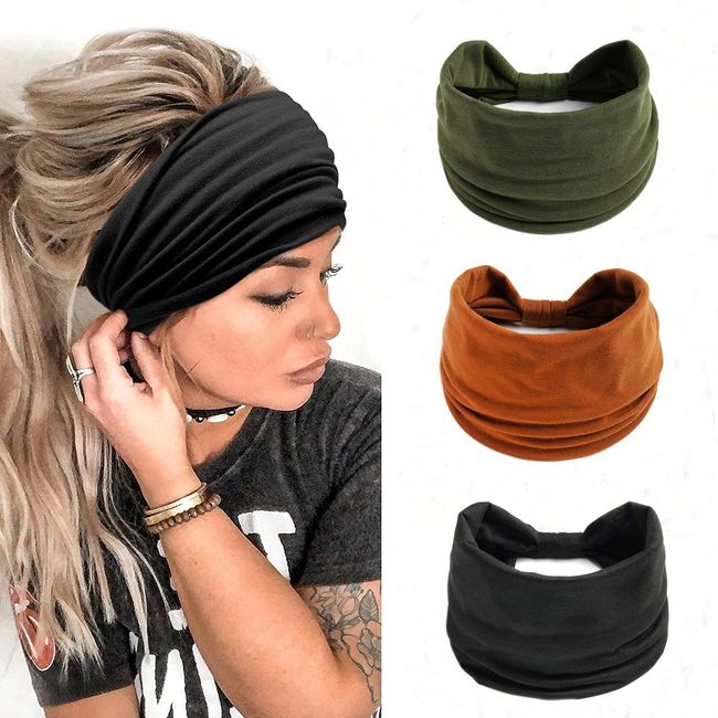 Stirnbänder Damen Frauen Breites Haarband,3 Stück Einfarbig Sport Yoga Kopfwickel Haarbänder Elastische Haarbänder