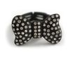 Avalaya 25mm Across/Matte Black Bow Ring with Clear Crystals/Size 7/8 Expandable