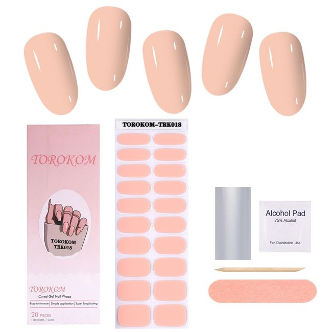 EBANKU Cured Gel Nail Strips, Gel Nail Strips Long Lasting Waterproof Real Nail Polish Strips Wraps Stickers with Cuticle Stick, Nail File, Nail Wipes & Sealing(UV/LED Lamp Required)