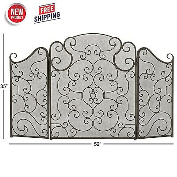 Elegant Fireplace Screen Living Room Decor Black Spark Guard Gate Wrought Iron