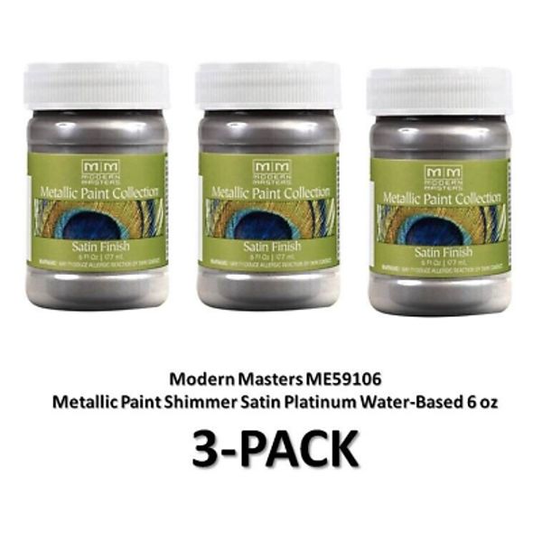 Modern Masters ME59106 Metallic Paint Shimmer Satin Platinum Water-Based 6oz 3PK