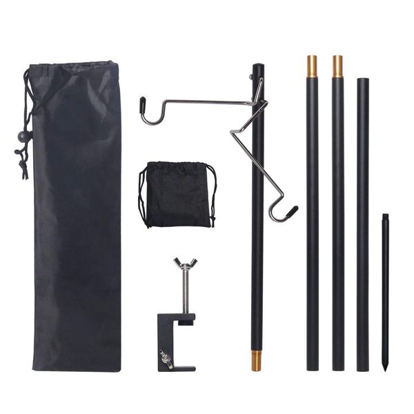 HUIPIN Lantern Stand, Lantern Pole, Strong Aluminum Alloy, 4 Sections, Height Adjustable, 20.9 - 58.9 inches (53 - 149 cm), Lantern Hanger, Compact Storage, Easy Assembly, For Both Tables and Grounds, Storage Bag Included (Black)