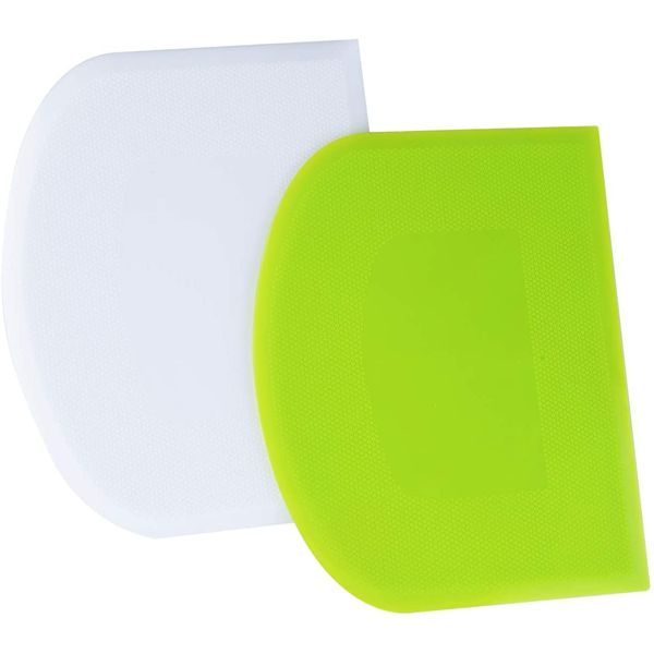 LUTER 2pcs 12x9.5cm/4.72x3.74" Dough Scraper Plastic Pastry Cutter Bowl Scrapers Dough Bread Cutters for Cake Decorating Baking (Green, White)