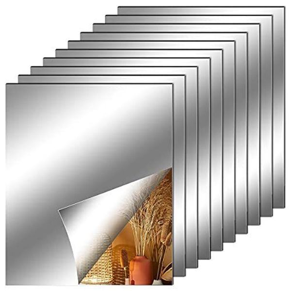 10 Pack 6x9 Inch Flexible Mirror Sheets Self-Adhesive Wall Mirror Tiles Stickers