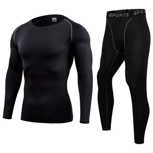 Sillictor Men's Top and Bottom Compression Wear Set, Short/Long Sleeve Shirt and Shorts / Calf Length / Long Pants, Orthopedic Compression, Sweat-Absorbing, Quick-Drying, 323+3333 black