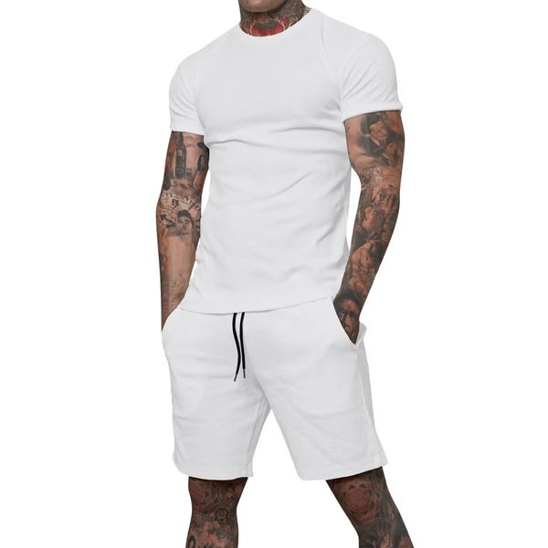 Uni Clau Mens Short Sets 2 Piece Outfits Fashion Summer Tracksuits Casual Shirt and Shorts Set White 2XL