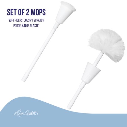 Don Aslett Johnny Mop | Set of 2 Toilet Brushes | 14" Handle to Easily Clean Toilet or Shower | Scratch Free Bowl Swab | Safe to Use with Your Favorite Toilet Bowl Cleaner