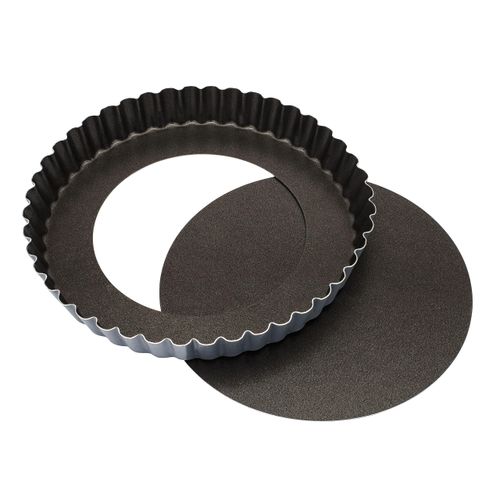 Matfer Bourgeat Exopan Steel Tart Mold with Removable Bottom, Nonstick, Fluted, 11"