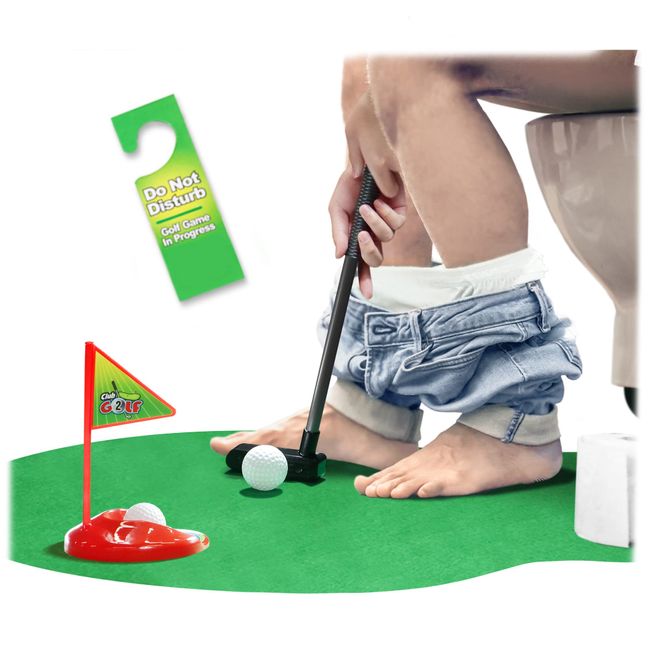 Novelty Place Toilet Golf Game Set - Practice Mini Golf in Any Restroom/Bathroom - Father's Day, White Elephant, Christmas, Valentines Funny Gag Gifts