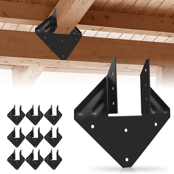 KNOPPOW Black Hurricane Tie for Roofing Trusses Wood Timber Connection, Rafter Tie Brackets Connectors for Hurricane Truss Hangers, Joist Hanger, Hurricane Clips (10PCS)