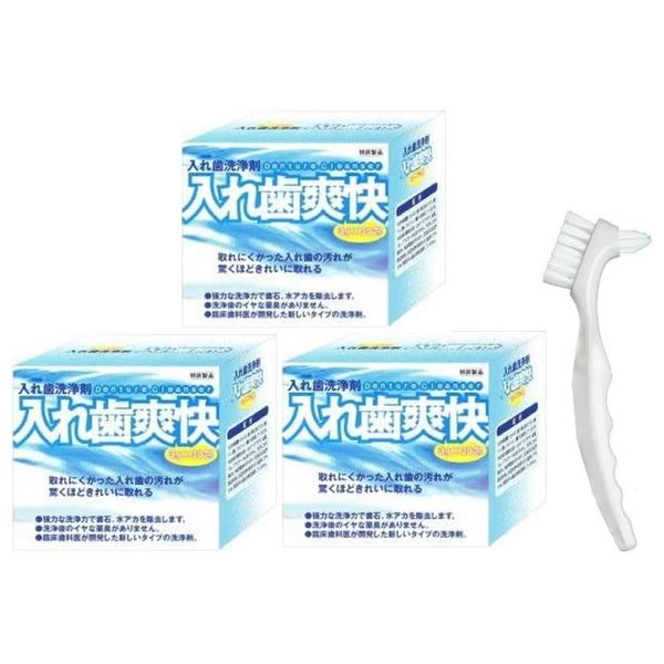 Denture Refreshing 0.1 oz (3 g) x 30 Packets Denture Cleaning Agent Exclusive + 1 GC Platica Denture Brush