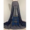 Navy  Silver 3D Fringe Beaded Sequins Embroidery Lace Fabric 50” Width 1 Yard