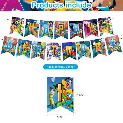 karg A Goofy Movie Birthday DecorationsA Goofy Movie Party Supplies Include Happy Birthday Banner, Cake Topper and Cupcake Toppers, Balloons for Kids Party Decor