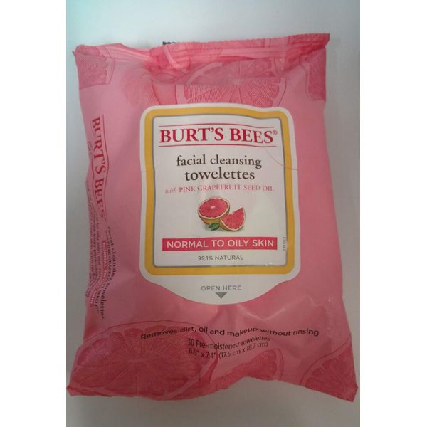 2 PACK Burt's Bees Facial Cleansing Towelettes, Pink Grapefruit, 30 Towelettes